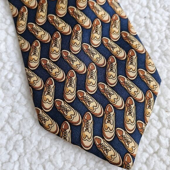 Brooks Brothers Makers‎ Tie - Blue And Brown With Shoes - Made In USA 100% Silk - Picture 2 of 5